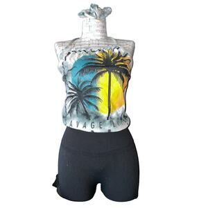 Reworked Savage Life Graphic T-Shirt Halter w/scrunchie